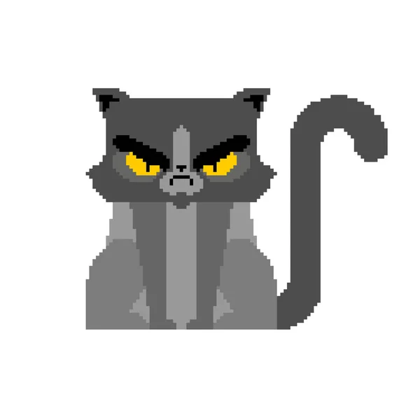 多愁善感的猫像素艺术 8位愤怒的宠物 Pixelate动物病媒说明 — 图库矢量图片