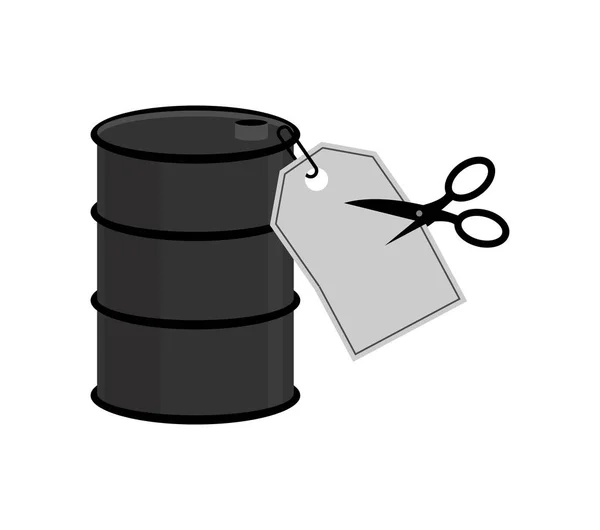 Barrel Oil Árcédula Olló Olajár Csökkenés Árcsökkentési Illusztráció Kedvezményes Árcsökkentés — Stock Vector