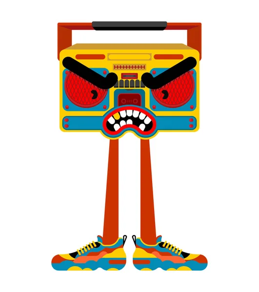 Angry Boombox Grumpy Audio Tape Recorder Vector Illustration — Stock Vector