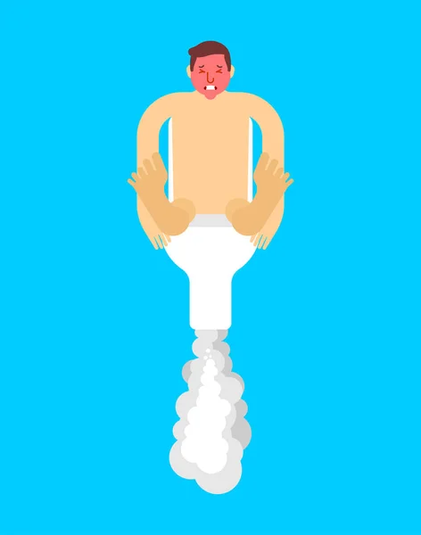 大きな収穫だ トイレで飛んでる男 弾力ベクトル図 — ストックベクタ