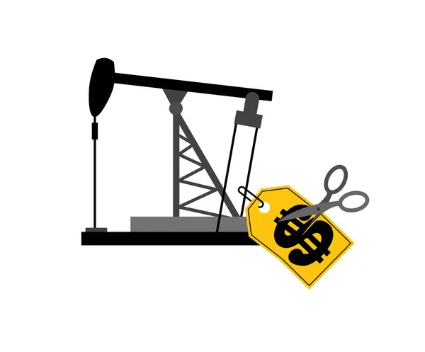 Oil Rig Price Tag Scissors Oil Price Decline Cutting Prices — Stock Vector