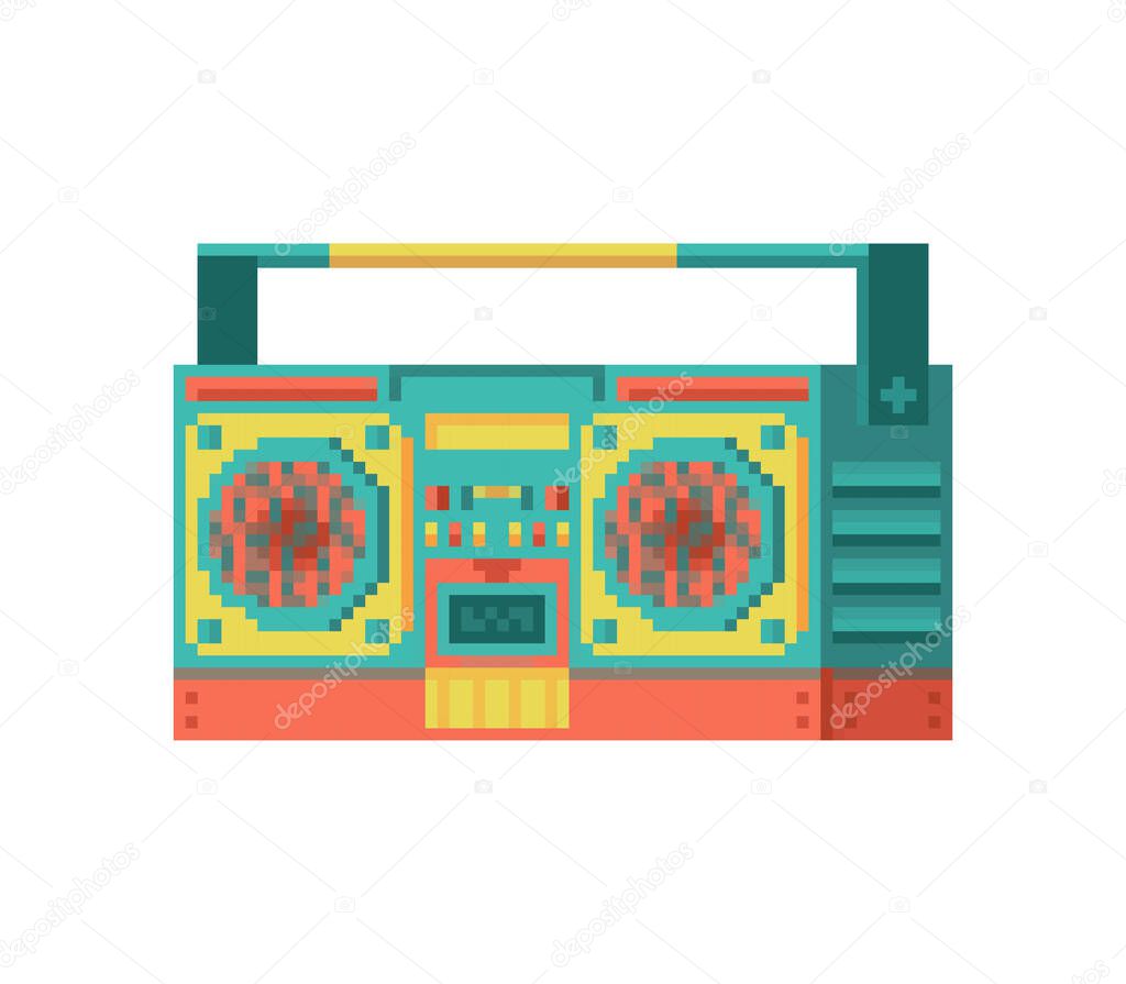 Audio tape recorder pixel art. Boombox 8 bit. Pixelate vector illustration