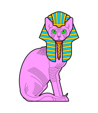 Nemes 'teki Sphynx kedisi. Klaft 'taki Evcil Hayvan - Eski Mısır' daki kraliyet başlığı