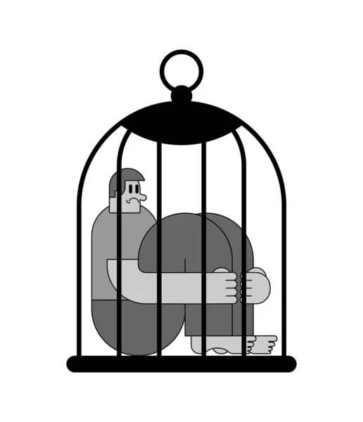 鳥かごに閉じ込められた男 監禁と隔離という概念は — ストックベクタ