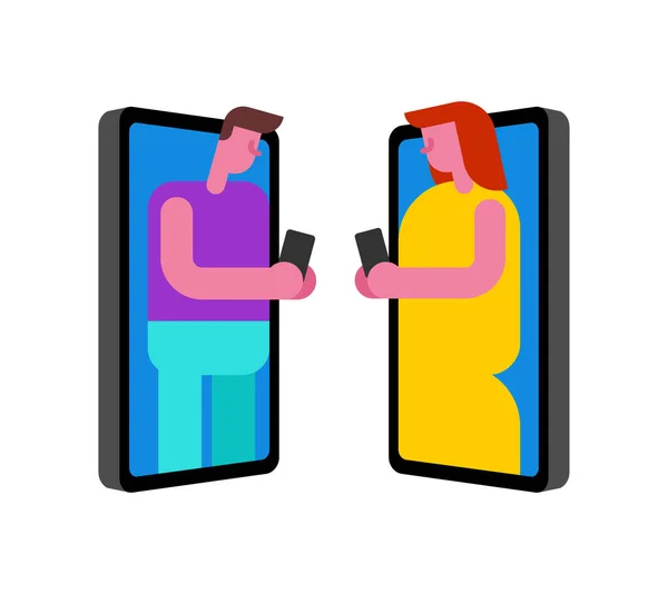 Datas Online Relacionamento Online Entre Amantes Casal Encontrado Smartphones Homem —  Vetores de Stock