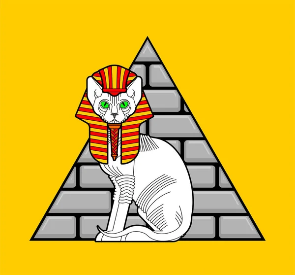 Sphinxkatze Und Ägyptische Pyramide Heiliges Tier Ägyptens Geheimnisvolles Haustier Zeichen — Stockvektor