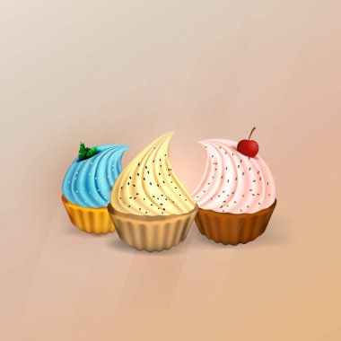 çizgi film tatlı kek krem, vektör, resimde kümesi