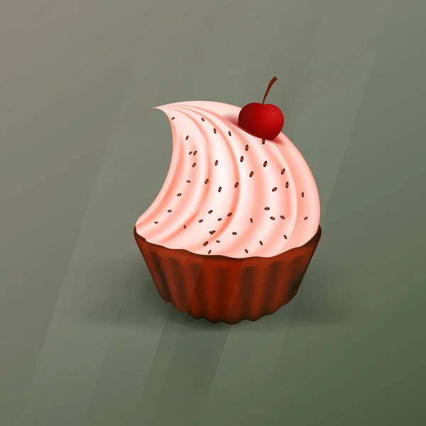 Desenho Animado Doce Cupcake Com Creme Cereja Cima Vetor Ilustração — Vetor de Stock