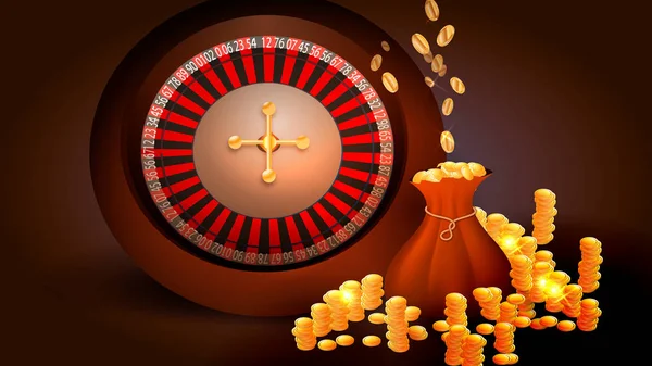 Roulette Koin Emas Jatuh Dalam Tas Dengan Latar Belakang Gelap - Stok Vektor