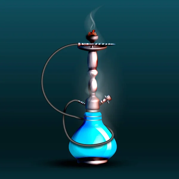 Hookah Azul Para Fumar Ilustración Vectorial Sobre Fondo Oscuro — Vector de stock