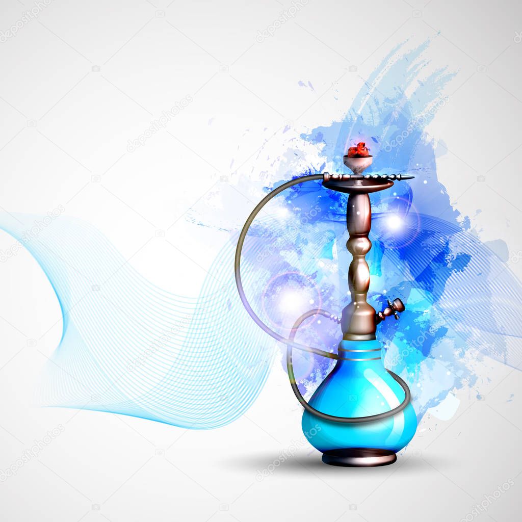 Vector illustration of a hookah concept, party, restaurant. A shiny hookah for smoking.
