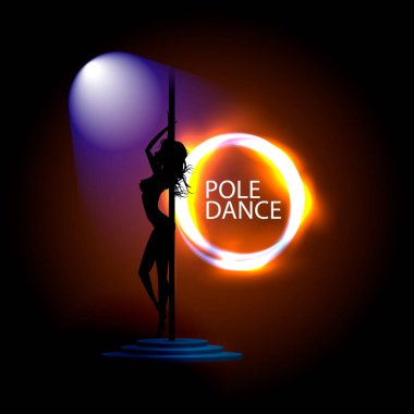 Sütunlarda dans eden genç seksi bir kadının vektör silueti..