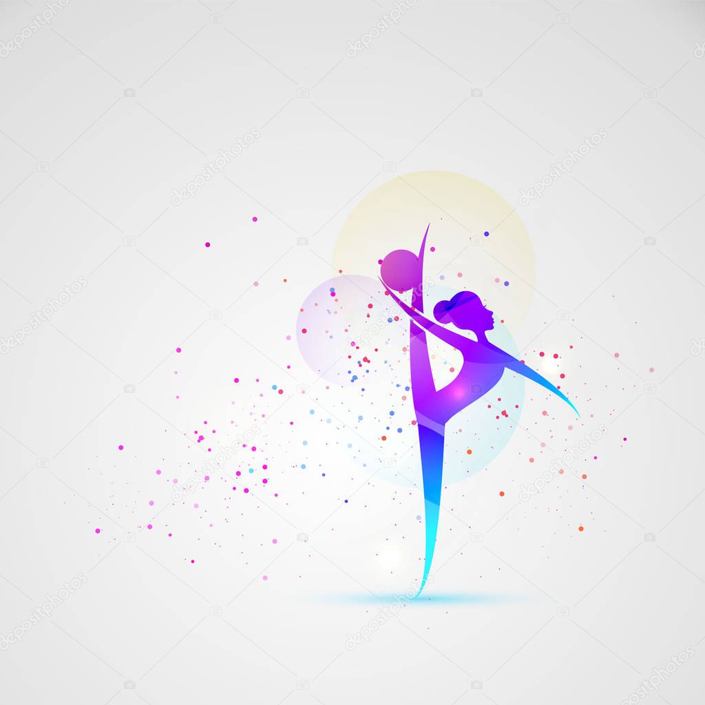 Vector illustration gymnast girls force. Abstract background for banner.