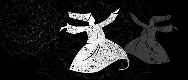 Vector Islam dança Sufi dervishes religião. Danças rodopiantes de dervixes . — Vetor de Stock