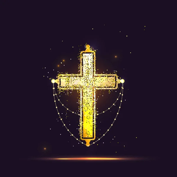 Ornate christian cross with flowers vector. Religion concept. — 스톡 벡터