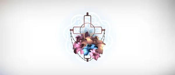 Ornate christian cross with flowers vector. Religion concept. — Stockový vektor