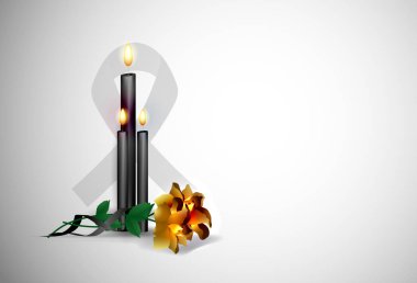 Religion, death, funeral, cross, candles, flowers. Vector clipart