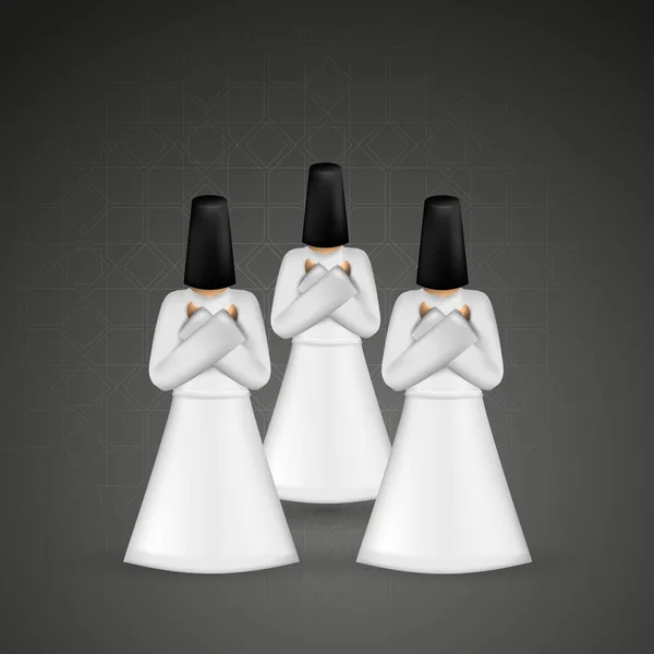 Vector Islam dança Sufi dervishes religião. Danças rodopiantes de dervixes . —  Vetores de Stock