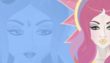 Uzun saçlı vektör illüstrasyon silueti, bahar kızı konsepti..