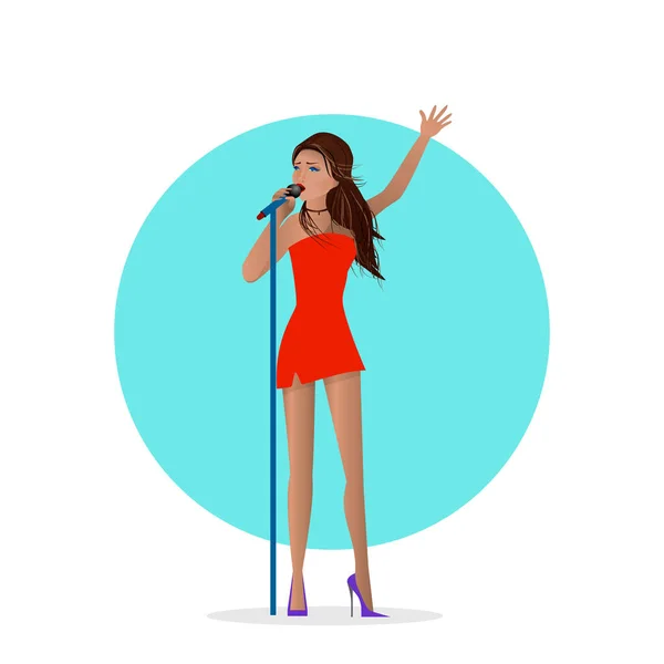 Banner concepto de entretenimiento. Una chica canta karaoke. Fondo vectorial. — Vector de stock