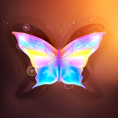 Renkli soyut bir arka planda parlak kelebekler. Uçan kelebekler. Bölüm 10.