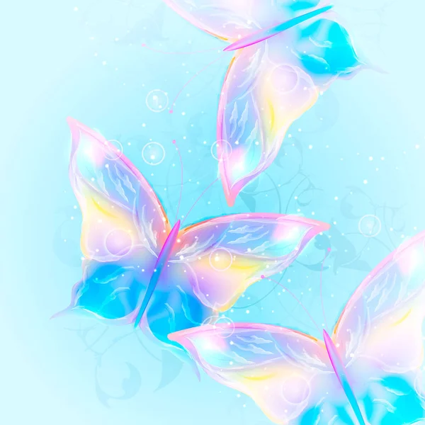 Lichtgevende vlinders op een gekleurde abstracte achtergrond.Vliegende vlinders. Eps10. — Stockvector