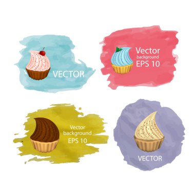 Parlak kekler Eps10 vektör illüstrasyonunu 3 boyutlu olarak ayarladı. Tatlılar.