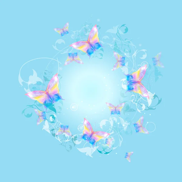 Mariposas luminosas sobre un fondo abstracto de color.Mariposas voladoras. Eps10 . — Vector de stock
