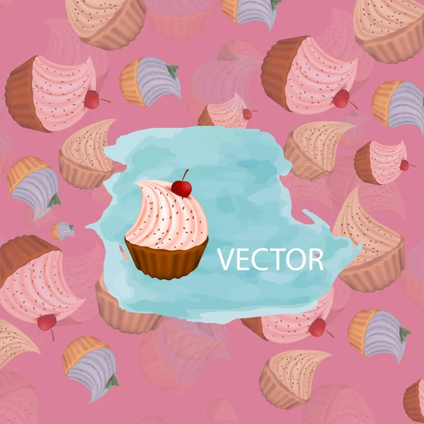 Los cupcakes brillantes fijan la ilustración del vector eps10, 3D. dulces . — Vector de stock