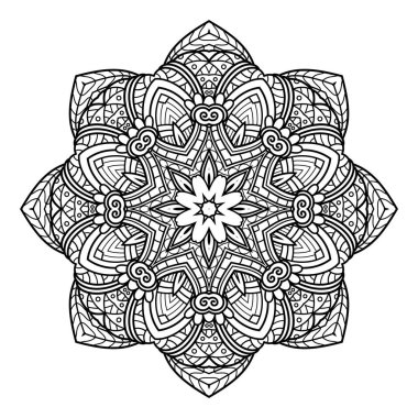 Vektör tek renkli Mandala. Etnik dekoratif öğe