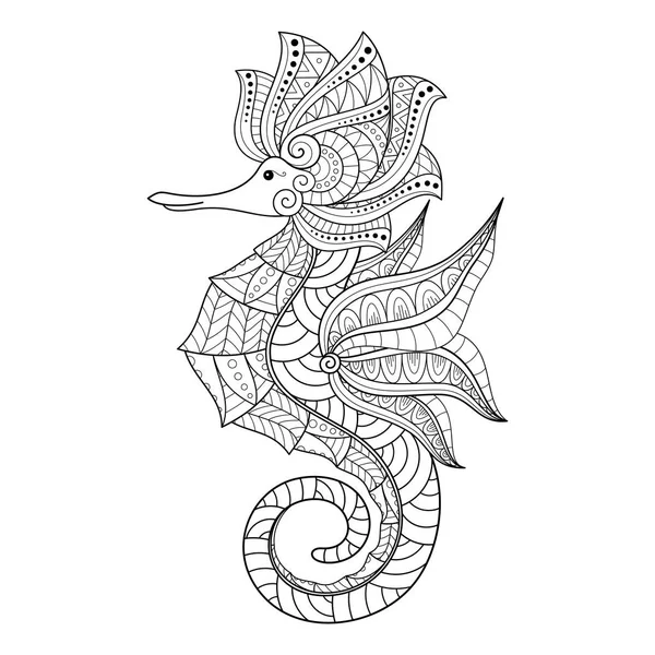 Wektor plemiennych ozdobny Seahorse monochromatyczne — Wektor stockowy