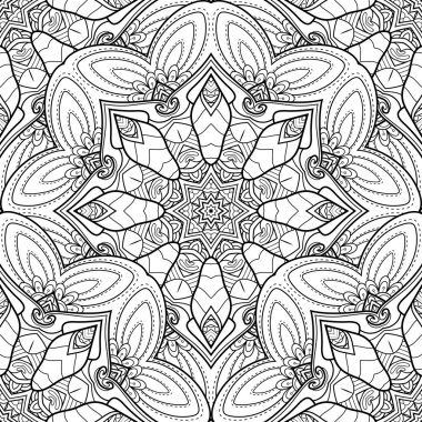 Vektör Dikişsiz tek renkli desen. Yazdırılabilir boyama sayfaları. Elle çizilmiş dekoratif ölçekler