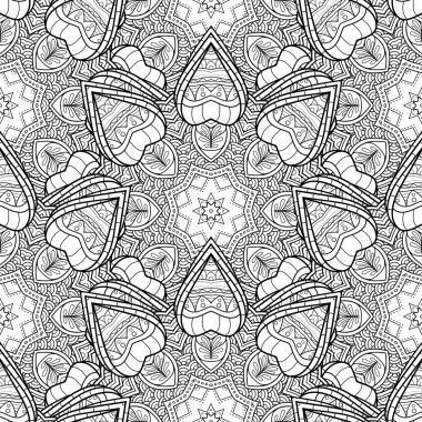 Vektör Dikişsiz tek renkli desen. Yazdırılabilir boyama sayfaları. Elle çizilmiş dekoratif ölçekler