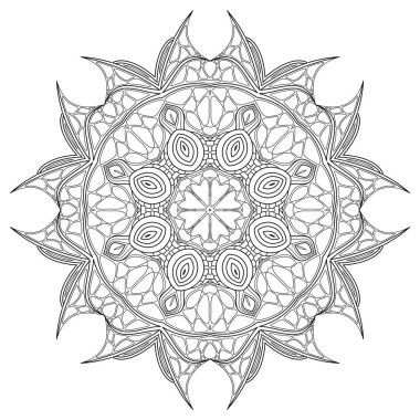 Vektör Monokrom Mandala. Etnik Dekoratif Element. Soyut Nesne Beyaz Arkaplanda İzole Edildi