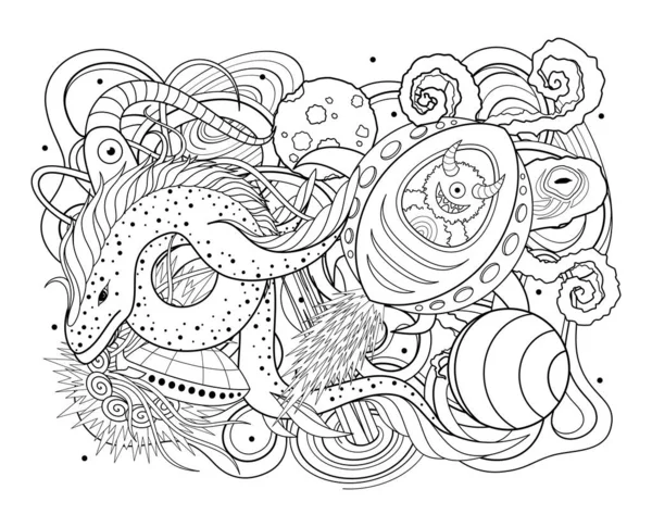 Vector Monocromático Fundo Espaço Ornamento Abstrato Linhas Contorno Desenhadas Mão Vetor De Stock