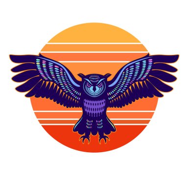 Baykuş uzanmış kanatlı uçuşta