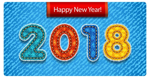 Bonne année 2018 à partir de chiffres dimensionnels denim — Image vectorielle