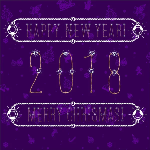 Biglietto Auguri Con Capodanno 2018 Colori Viola — Vettoriale Stock