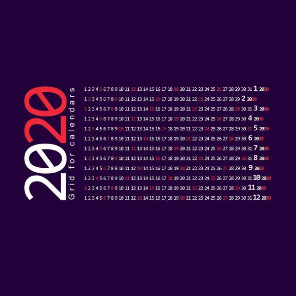 Vector Feliz Año Nuevo 2020 Calendario — Vector de stock