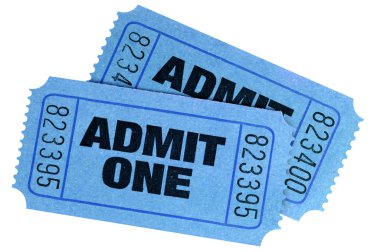 İki mavi beyaz arka plan üzerinde izole bir bilet itiraf.