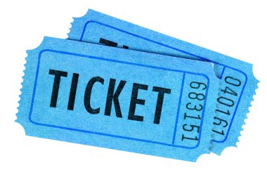 Beyaz bir arka plan üzerinde izole iki mavi film ya da çekiliş Bilet.