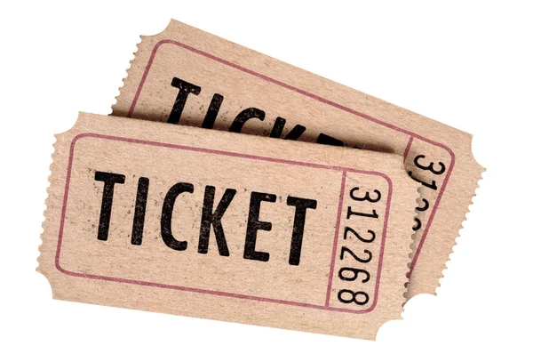 Two old movie tickets isolated on a white background. — Stock Photo, Image