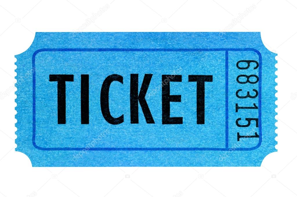 Blue ticket isolated on white background.