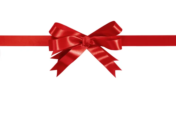 Rode gift lint boog rechte horizontale geïsoleerd op wit. — Stockfoto