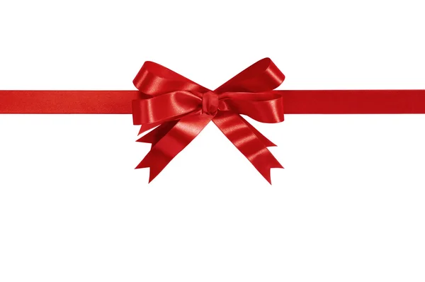 Rotes Geschenkband Schleife gerade horizontal isoliert auf weiß. — Stockfoto