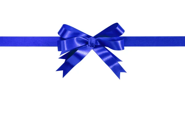 Cinta regalo lazo azul recta horizontal —  Fotos de Stock