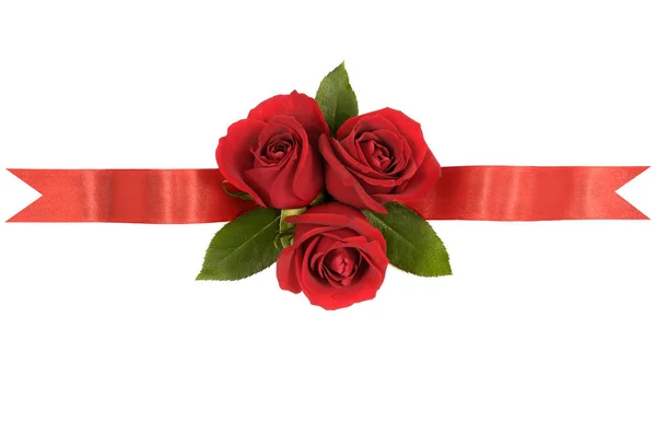 Růže červené stuha banner hranice přímé horizontální — Stock fotografie