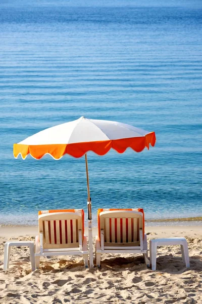 沙滩伞和躺椅 — 图库照片