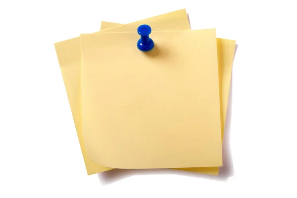 Untidy pinned stack yellow sticky post notes isolated on white — Stock Photo, Image