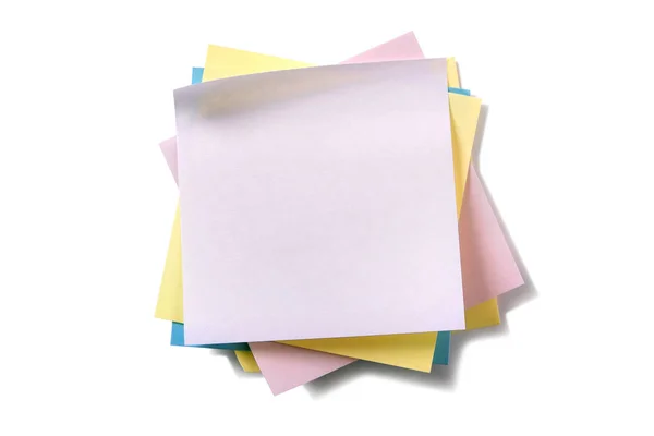 Untidy pile various colors sticky post notes isolated on white — Stock Photo, Image